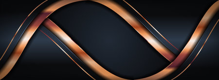 Luxury Dark Background Combined with Dynamic Golden Lines and Overlap Layer Style. Graphic Design Element.のイラスト素材