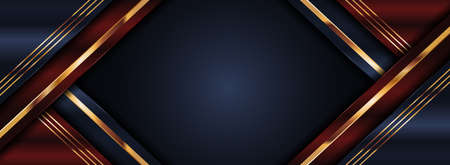 Abstract Geometric Dark Navy and Red Background Combined with Golden Lines. Luxury Modern Background Graphic Element. Graphic Design Template.のイラスト素材