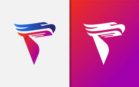 Creative Letter F  Design with Abstract Falcon Head Style Concept. Monogram Vector  Illustration.のイラスト素材