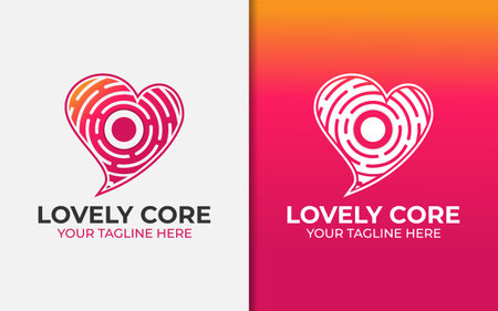 Lovely Core Logo Design. Abstract Heart Love Logo Design with Circle Core and Minimalist Style Concept.のイラスト素材