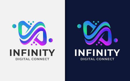 Infinity Digital Connection Logo Design. Modern Infinity Symbol with People Connection Concept.のイラスト素材