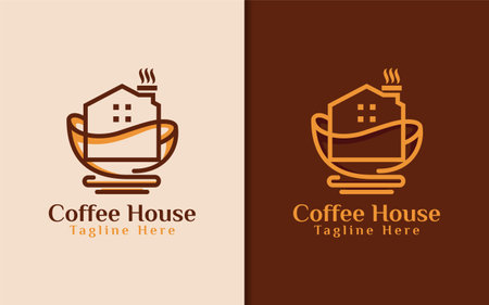 Coffee House Logo Design. Stylish Coffee Logo Design with Minimalist House and Coffee Cup Combination Concept.のイラスト素材