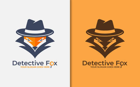 Detective Fox Logo Design Illustration. Stylish Fox Head with Detective Suit Style Concept.のイラスト素材