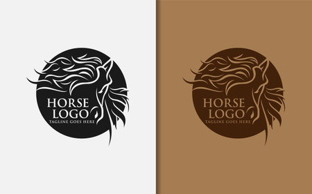 Abstract Silhouette Horse Logo Design with Circle Frame Combination. Usable For Business and Brand Company.のイラスト素材