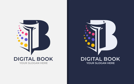 Creative Initial Letter B Logo Design Combined with Digital Book Concept. Vector Logo Illustration.のイラスト素材