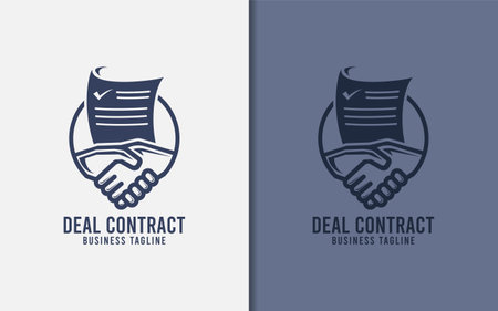 Deal Contract Logo Design. Abstract Handshake Shape Combined with Circle and Document Paper.のイラスト素材