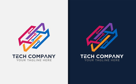Abstract Technology Design. Modern Stylish Tech Logo Design with Colorful Geometric Lines Combination Concept.のイラスト素材