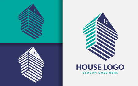 3d Minimalist House Logo Design with Lines Stripe Combination Style Concept.のイラスト素材