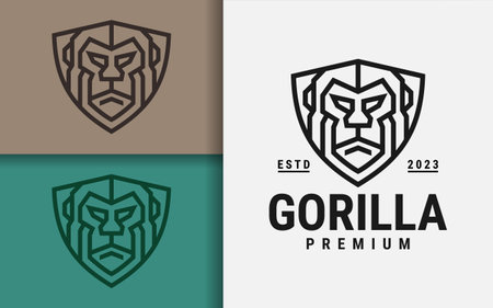 Black Gorilla Logo Design with Modern Lines and Shield Combination Concept.のイラスト素材