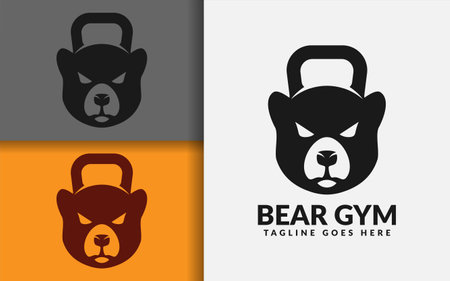 Bear Gym Logo Design. Black Bear Face Combined with Kettlebell Shape Concept.のイラスト素材