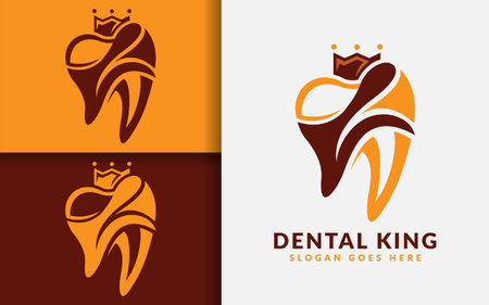 Golden Dental King Logo Design with Modern Style Concept. Dentist Medical Vector Logo Illustration.のイラスト素材