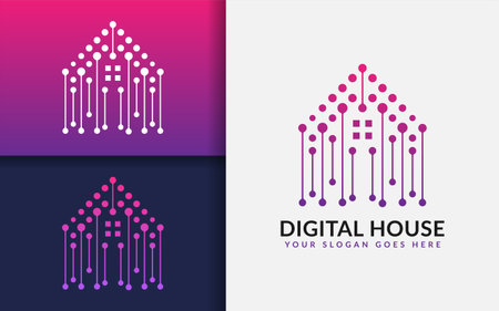 Digital House Logo Design with Tech Dot Combination Concept.のイラスト素材
