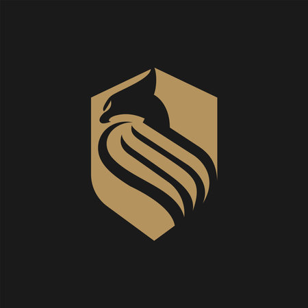 Elegant Eagle Logo Design Combined with Golden Shield Element. Isolated on Black Background.のイラスト素材