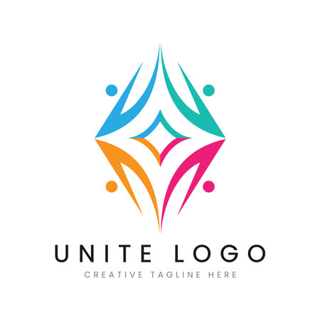 Unite Logo Design with Minimalist Stylish Colorful People Combination Concept.のイラスト素材