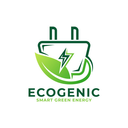 Abstract Power Adapter Socket and Leaf Combination as Green Eco Energy Logo Design.のイラスト素材