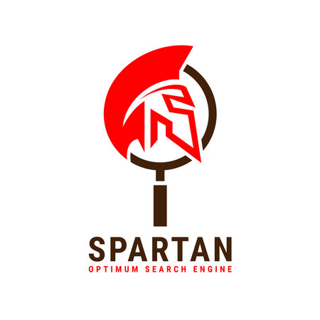 Red Spartan Helmet and Magnifying Glass Combination as Modern Search Symbol Logo Design.のイラスト素材