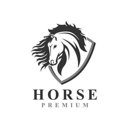 Elegant Black Horse Logo Design Combined with Abstract 3d Shield Concept.のイラスト素材