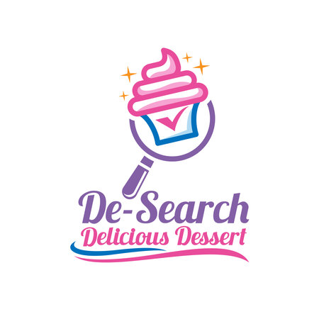 Delicious Dessert Logo Design with Sweet Cupcake and Magnifying Glass Combination Style Concept.のイラスト素材