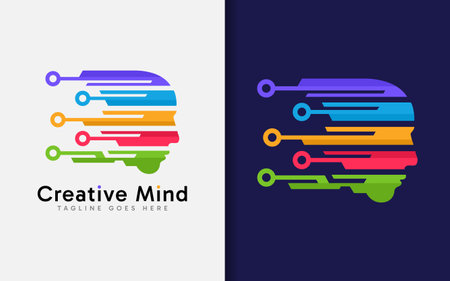 Creative Digital Mind Logo Design. Abstract Tech Futuristic People Head with fun Colorful Concept Design.のイラスト素材