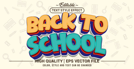 Editable text style effect - Back to school text style theme. Vector text style illustration template.のイラスト素材