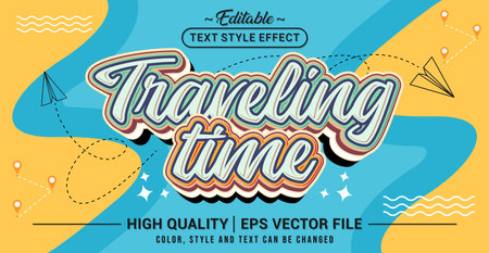 Editable text style effect - Traveling Time text style theme. Vector text style illustration template.のイラスト素材