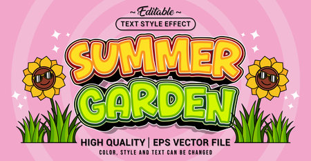 Editable text style effect - Summer Garden text style theme. Vector text style illustration template.のイラスト素材