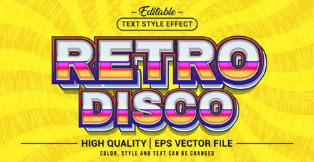 Editable text style effect - Retro Disco text style theme. Vector text style illustration template.のイラスト素材