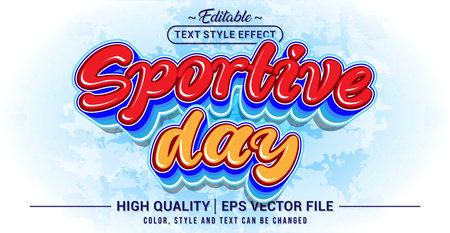 Editable text effect vector with Sportive Day theme. Bold, energetic, and colorful style perfect for sports events, posters, and tournament celebrations.のイラスト素材