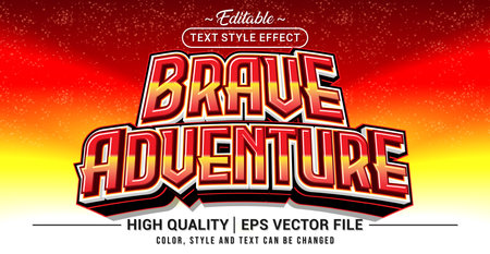 Editable text effect vector âBrave Adventureâ with bold, strong, and dynamic style. Perfect for outdoor themes, gaming, fantasy events, and adventurous typography.のイラスト素材