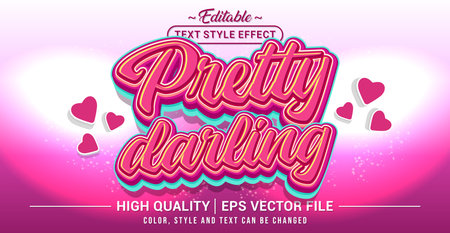 Editable text effect vector âPretty Darlingâ in cute, romantic, and playful style. Perfect for feminine designs, love themes, and celebration projects.のイラスト素材