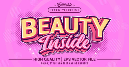 Editable text effect vector with âBeauty Insideâ theme. Elegant, soft, and modern typography perfect for self-care, fashion, and lifestyle design projects.のイラスト素材