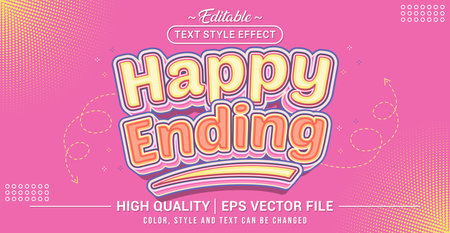 Editable text effect vector with âHappy Endingâ theme, featuring a joyful, colorful, and uplifting 3D style. Perfect for storytelling, celebration, and positive message design.のイラスト素材