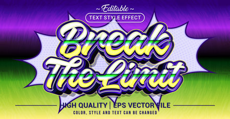 Editable text effect vector with âBreak the Limitâ theme, featuring a bold, energetic, and motivational design. Perfect for sports, fitness, and inspiring challenges.のイラスト素材