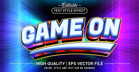 Editable text effect vector âGame Onâ, featuring bold, energetic, arcade-inspired lettering that evokes competitive spirit, dynamic action, and exciting gaming moments.のイラスト素材