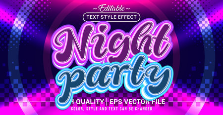 Editable text effect vector âNight Partyâ, featuring glowing neon style, bold shapes, and energetic vibes inspired by nightlife, music, and vibrant celebration.のイラスト素材