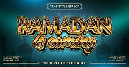 Editable text effect vector âRamadan Is Comingâ features elegant bold lettering with a warm spiritual feel, ideal for Ramadan greetings, Islamic events, posters, and promotional designs.のイラスト素材
