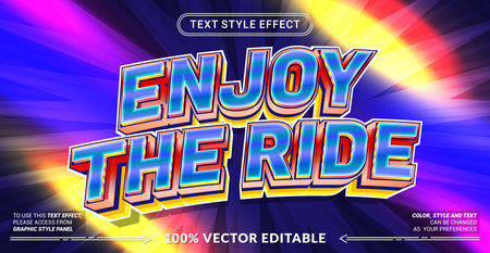 Editable text effect vector âEnjoy The Rideâ features bold stylish lettering with adventurous vibes, perfect for travel themes, road trips, lifestyle branding, and motivational designs.のイラスト素材