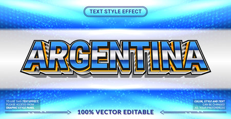 Editable text effect vector âArgentinaâ features bold vibrant 3D lettering inspired by national colors, perfect for sports teams, cultural festivals, events, and celebrations.のイラスト素材
