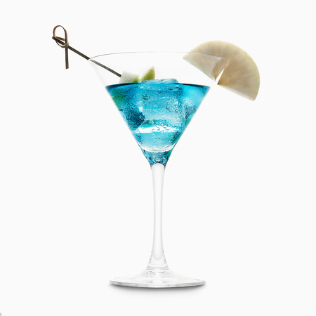 Marine blue cocktail with apple sliceの写真素材
