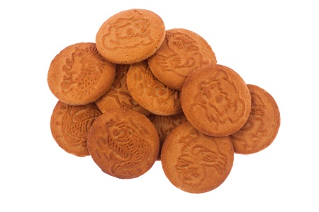 Homemade gingerbread cookies isolated on white backgroundの写真素材