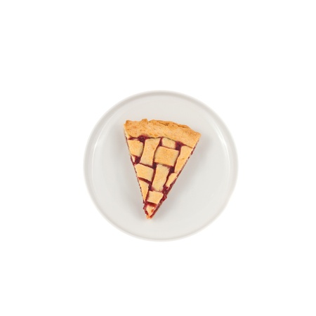Slice of a homemade raspberry pie on a plateの写真素材