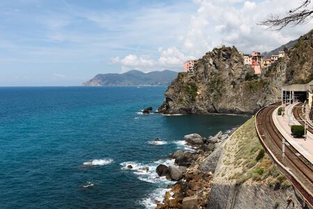 Coastal railway station on Mediterranean Seaの写真素材