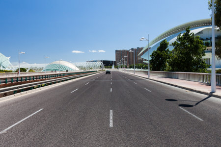 Bridge with car in Hemisferic The City of Arts and Sciences of Valencia, Spain 2012 