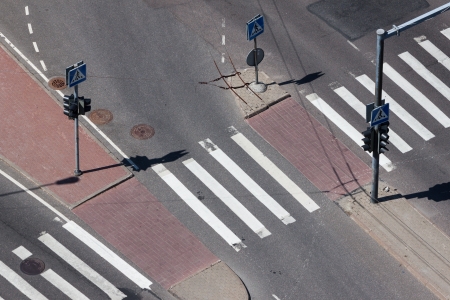 Aerial View on pedestrian crossing with trafic light