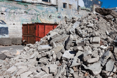 construction site full of rubble  and concrete debrisの写真素材