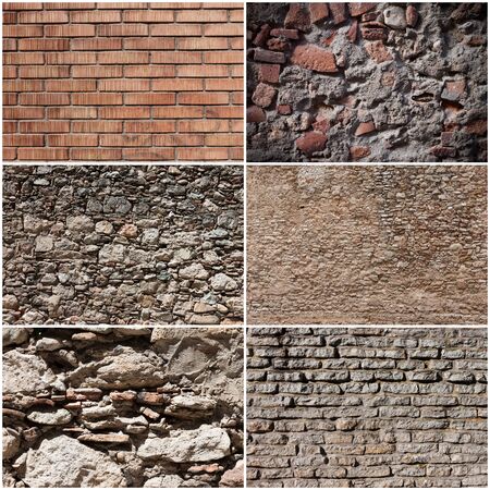 Set of brick and stone wall banners backgrounds 