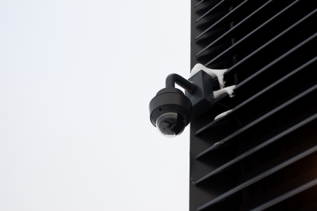 High tech overhead security camera during winter