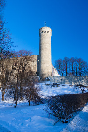 Toompea tower on winter day, in Tallinn, Estonia のeditorial素材