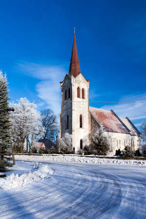 church, winter shot in Estoniaの写真素材