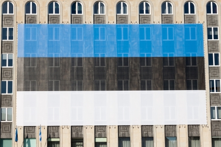 Huge estonian flag on the buildingの写真素材